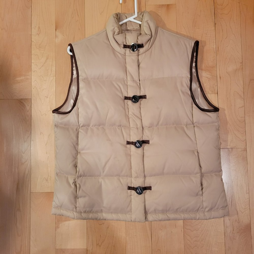 Talbots Vest with Leather Trim, zipper & toggle, Size PL